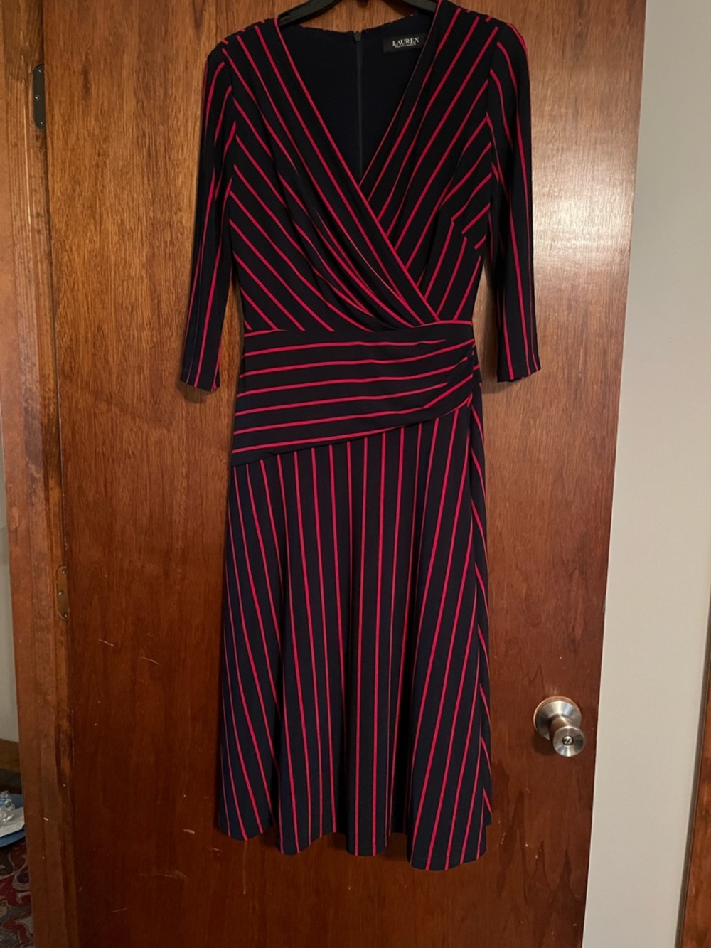 Lauren Ralph Lauren Black Midi Dress with Pink Stripes